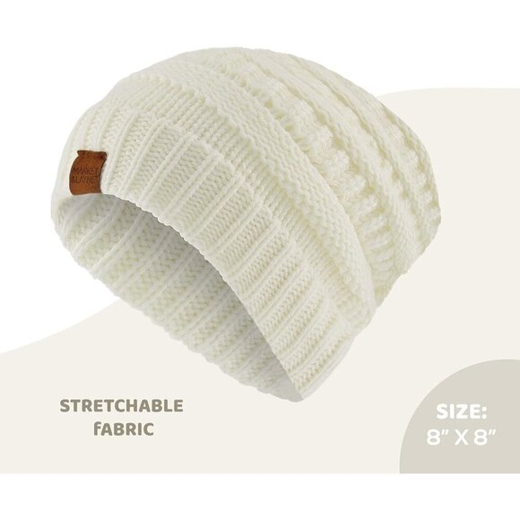 Chunky Knit Women's Beanie - Ultra Warm Winter Hat in Ivory, One Size Fits Most - Picture 4 of 6